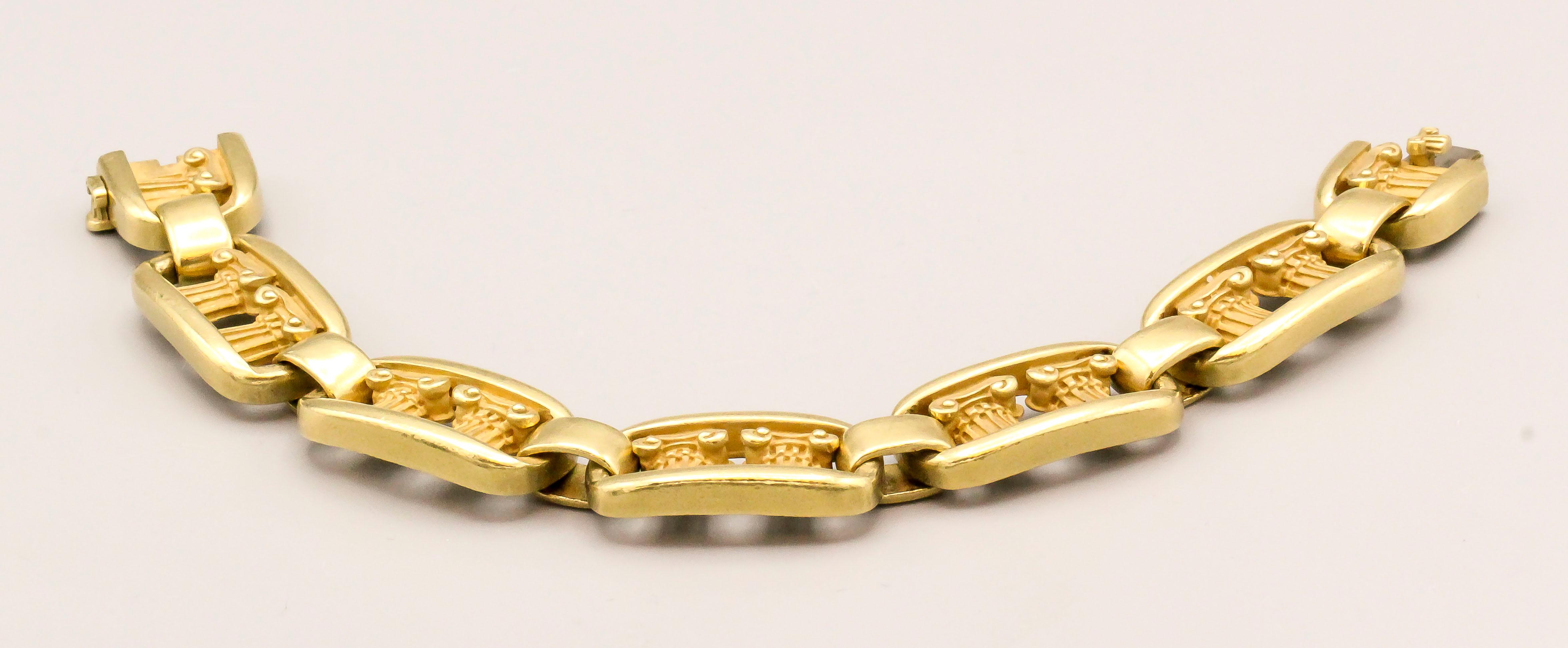 Women's or Men's Kieselstein-Cord 18 Karat Gold Greek Column Link Bracelet For Sale