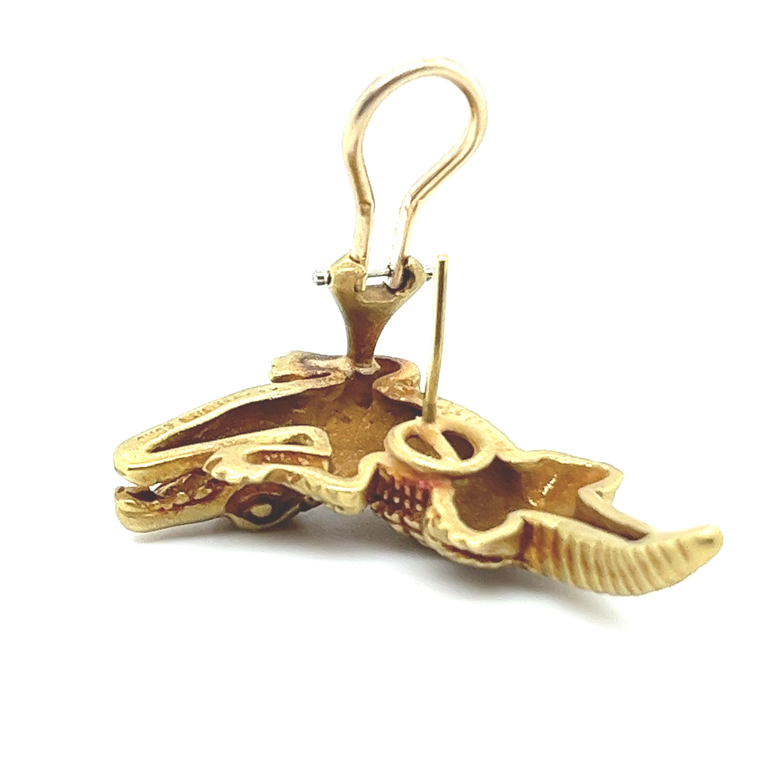 Contemporary Kieselstein-Cord 18 Karat Yellow Gold Alligator Earrings, 1988 For Sale