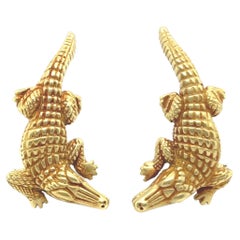 Kieselstein-Cord Boucles d'oreilles en or jaune 18 carats et alligator, 1988