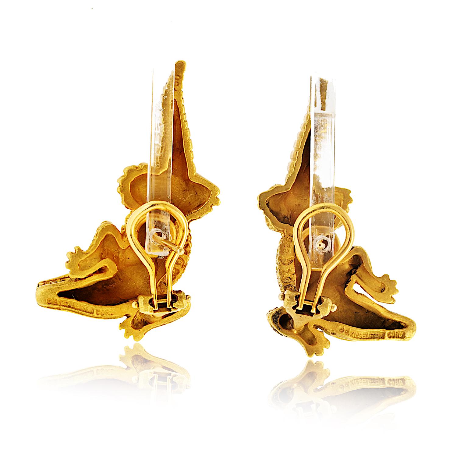 Kieselstein Cord 18 Karat Yellow Gold Alligator Earrings In Excellent Condition In New York, NY