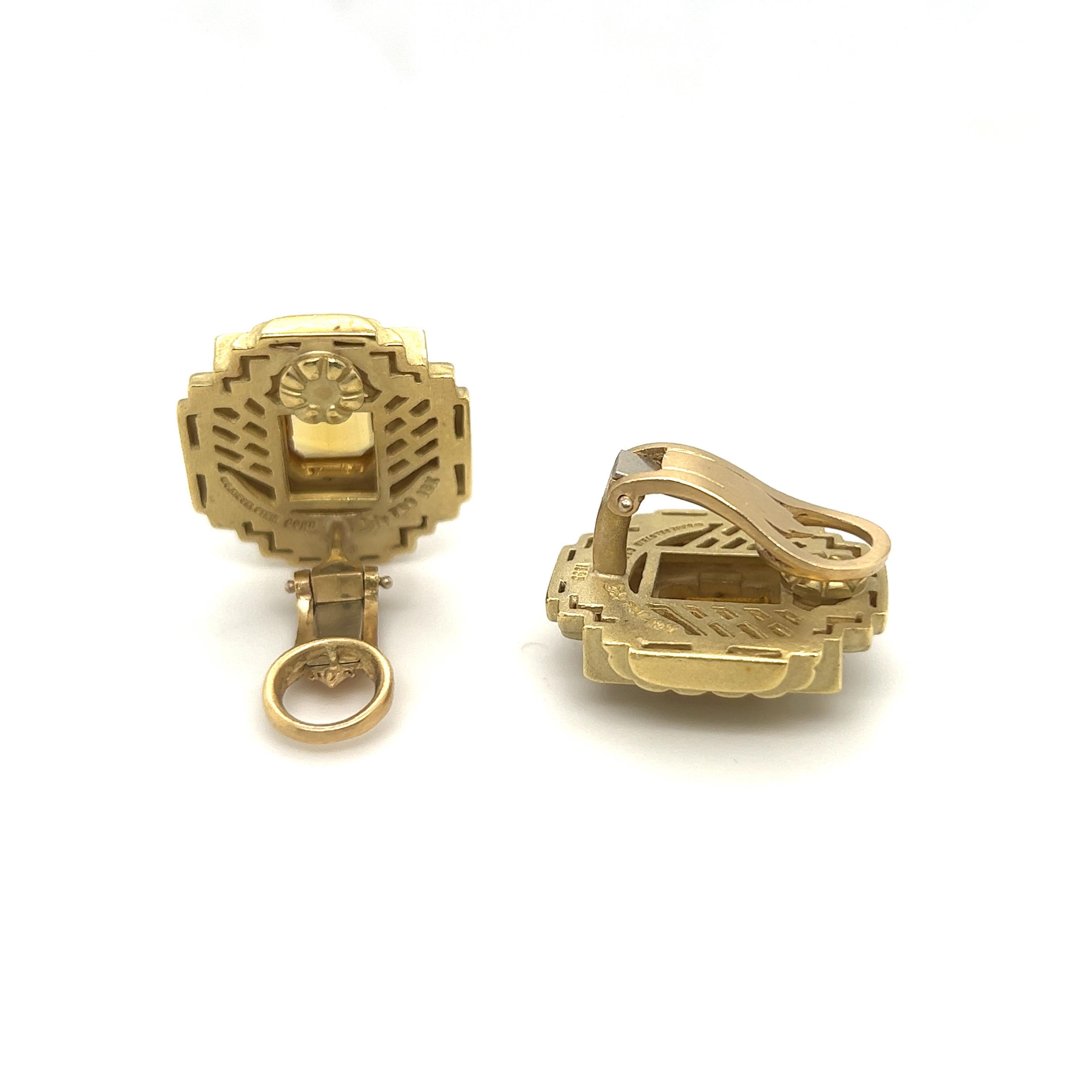 Octagon Cut Kieselstein-Cord 18 Karat Yellow Gold and Golden Beryl Earrings, 1995 For Sale