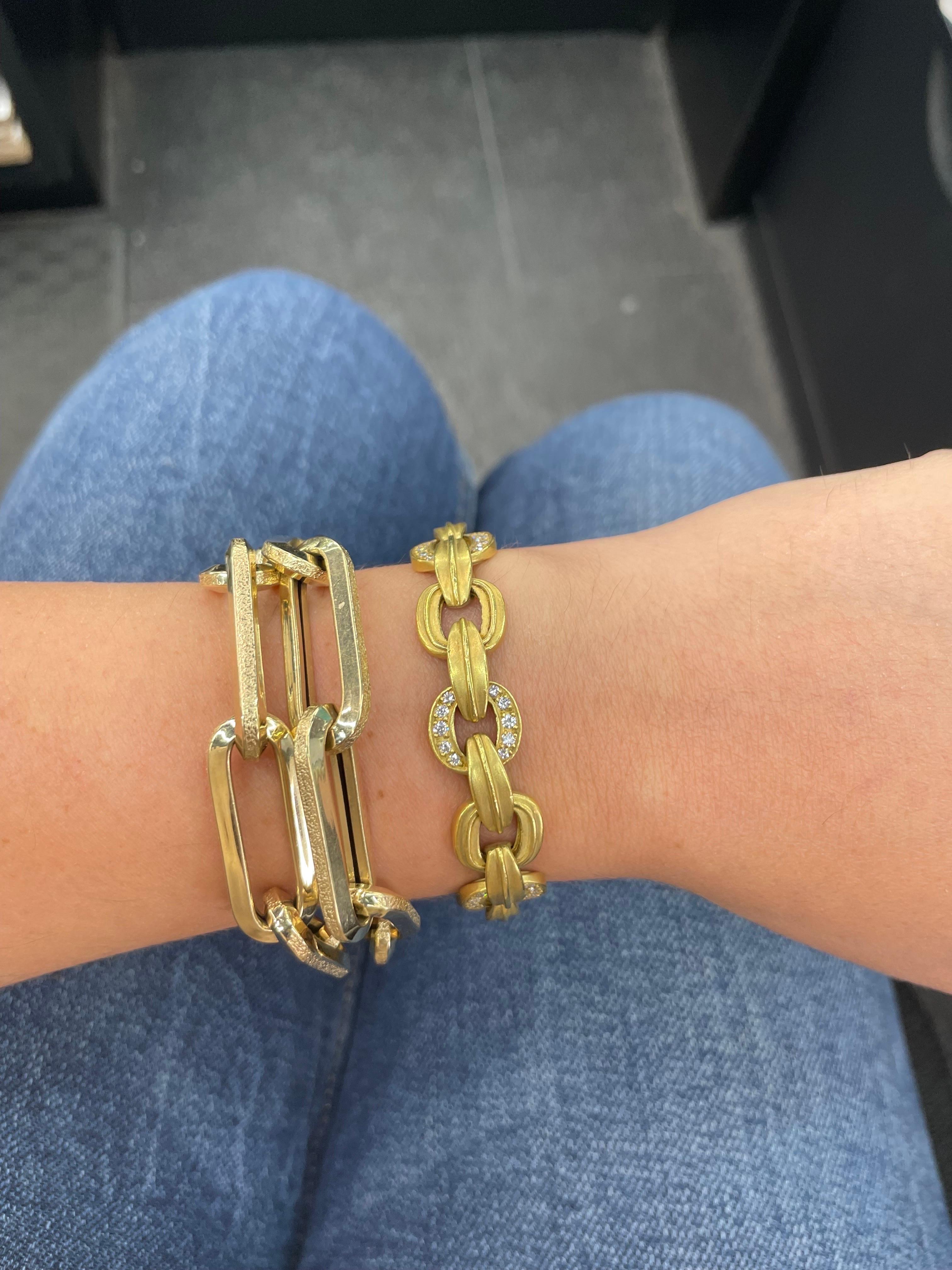 Round Cut Kieselstein-Cord 18 Karat Yellow Gold Link Diamond Bracelet 62.2 Grams 2001