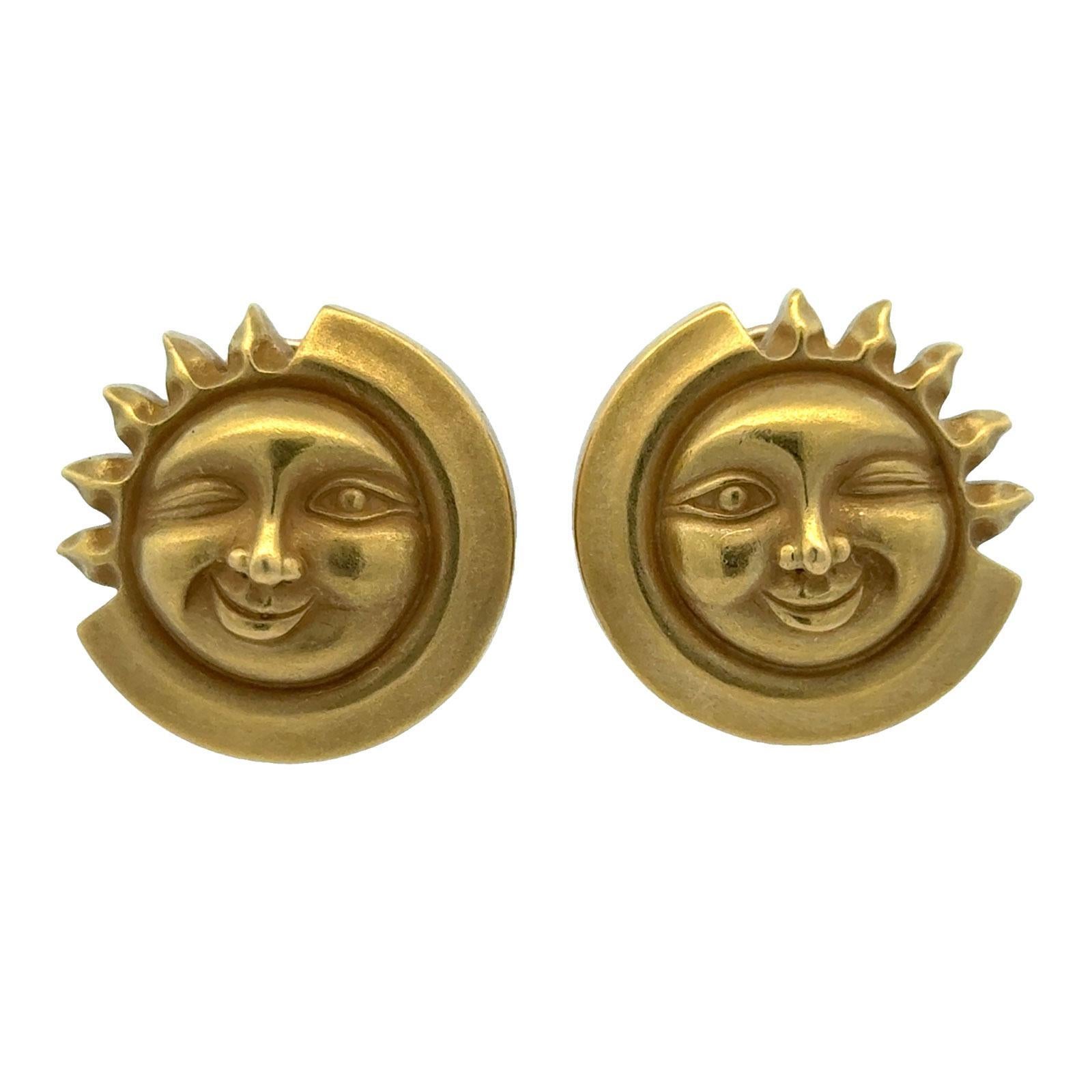 Women's Kieselstein-Cord 18 Karat Yellow Gold Moon and Sun Earclip Earrings Vintage For Sale