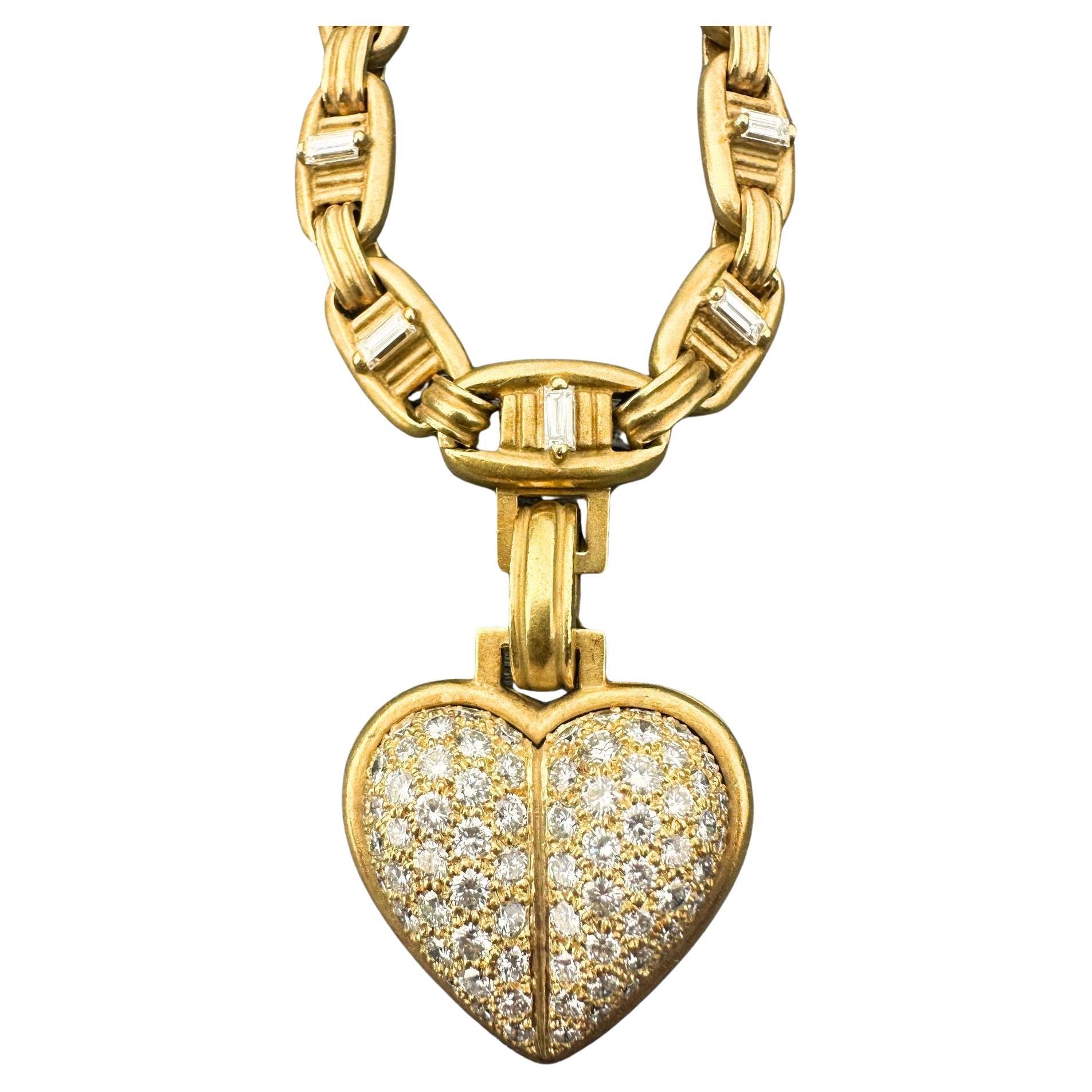 Kieselstein Cord 18k Gold Diamond Chain with Detachable Diamond Heart Pendant en venta