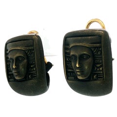 Kieselstein Corde 18K Gold Ohrringe Ägyptische Wiedergeburt Schwarzgold