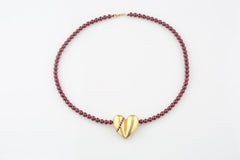 Kieselstein-Cord 18k Gold Heart Necklace w/ Ruby & Sapphire on Garnet Strand