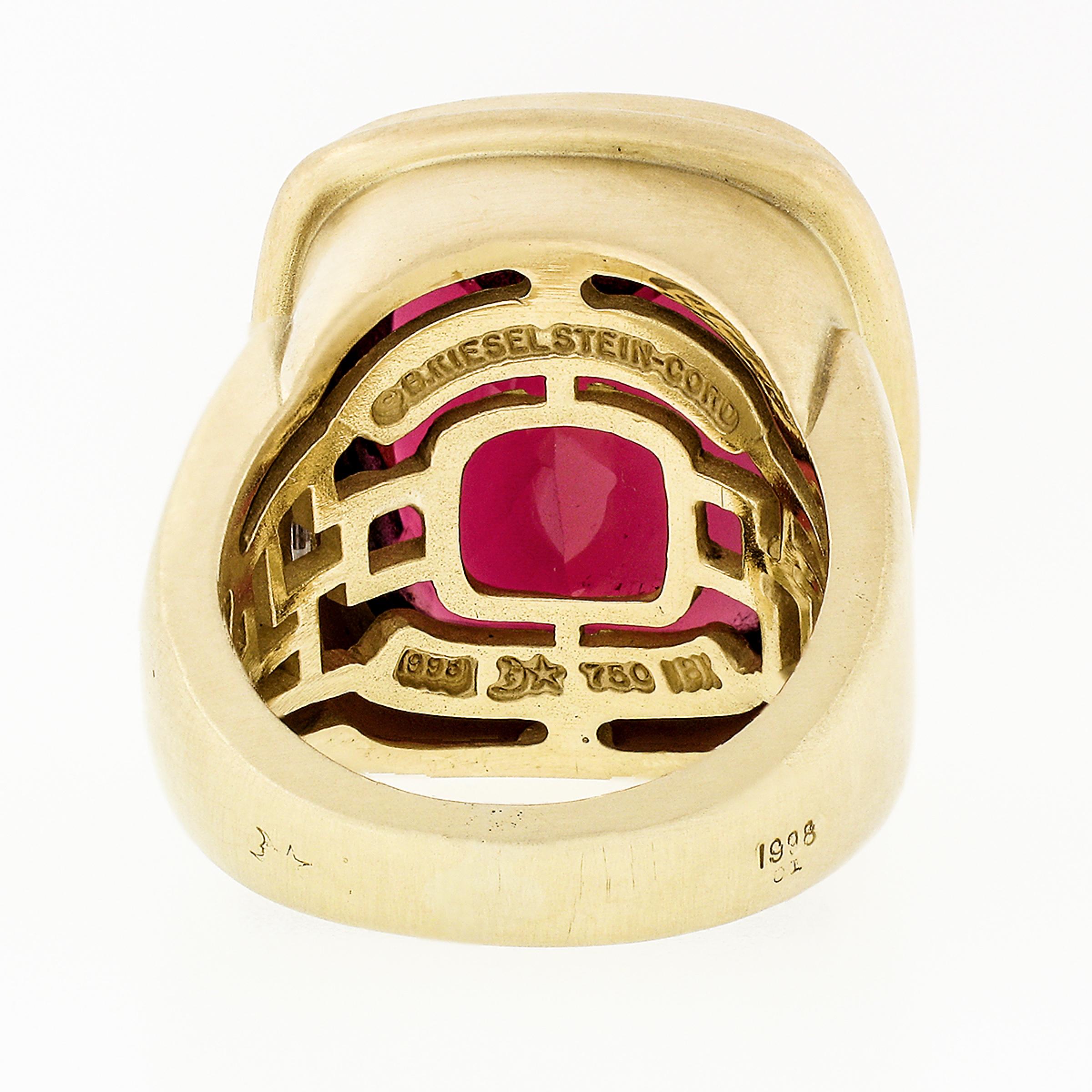 Kieselstein Cord 18k Gold Large GIA 20ct Bezel Rubellite Tourmaline Diamond Ring For Sale 2