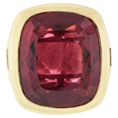 Estate 18K Triple Bezel Ruby Baguette Diamond Large Cocktail Ring 7 ...
