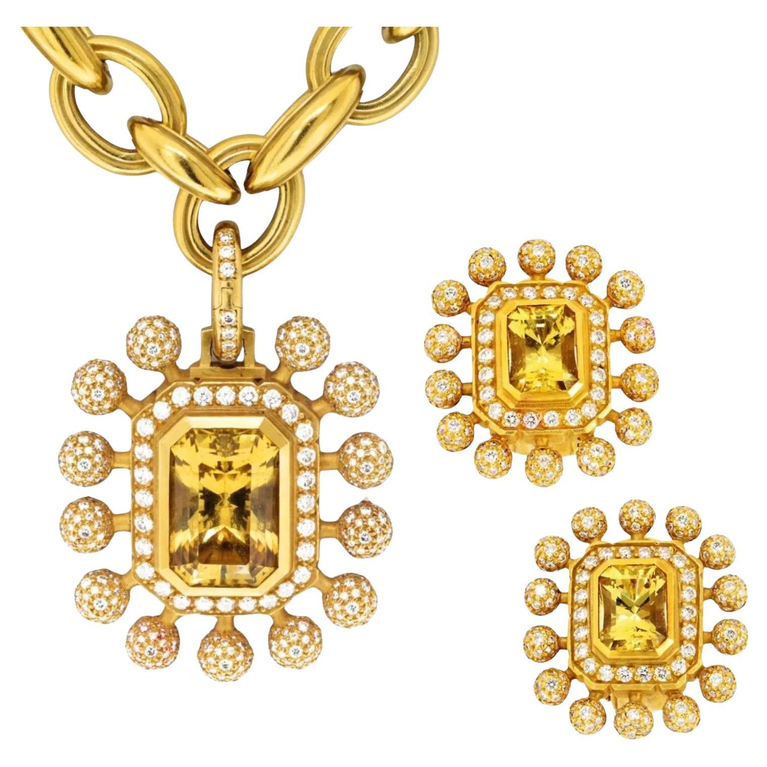 Kieselstein Cord, collier à maillons en or 18 carats avec pendentif en citrine et diamants