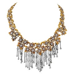 Collar Kieselstein Cordón 18K Dos Tonos Diamante Flor Colgante Borla