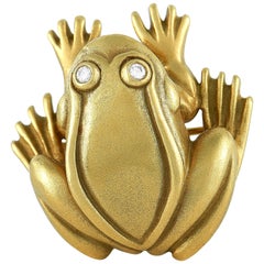 Kieselstein-Cord 18 Karat Yellow Gold 0.06 Carat Diamond Frog Brooch