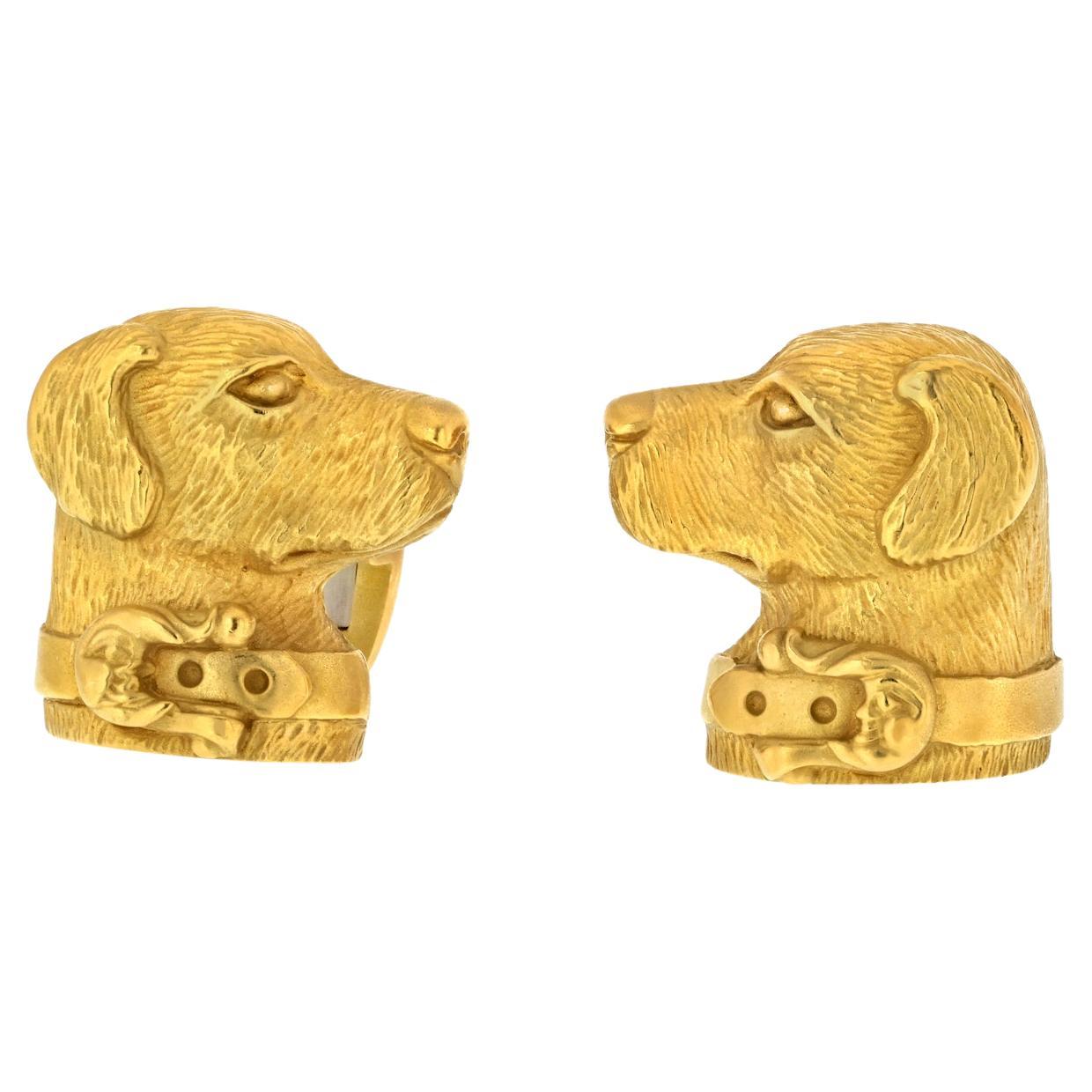 Kieselstein Cord 18K Yellow Gold 1989 Labrador Dog Cuff Links For Sale
