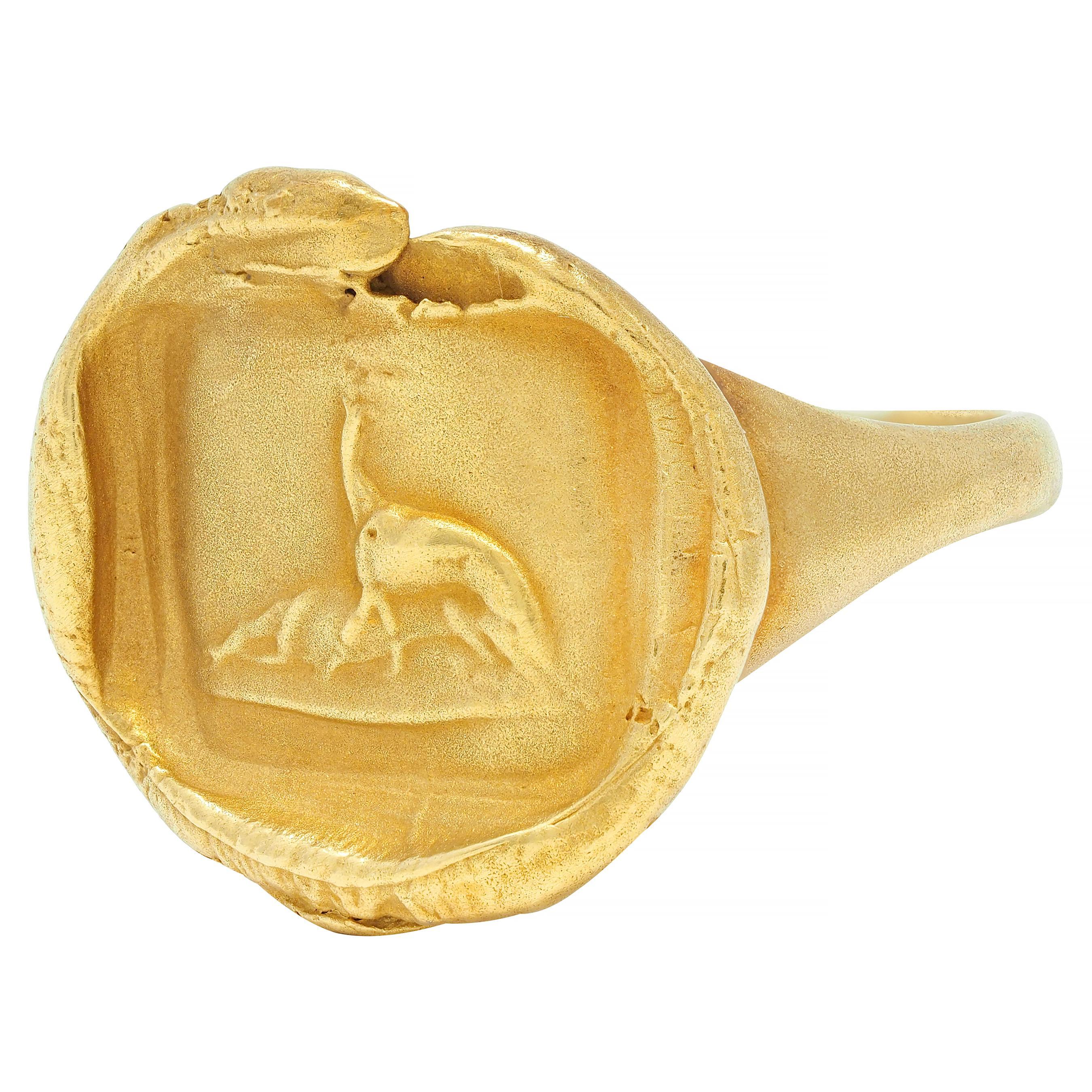 Kieselstein-Cord 18K Yellow Gold Abstrac Animal Intaglio Vintage Signet Ring For Sale 3