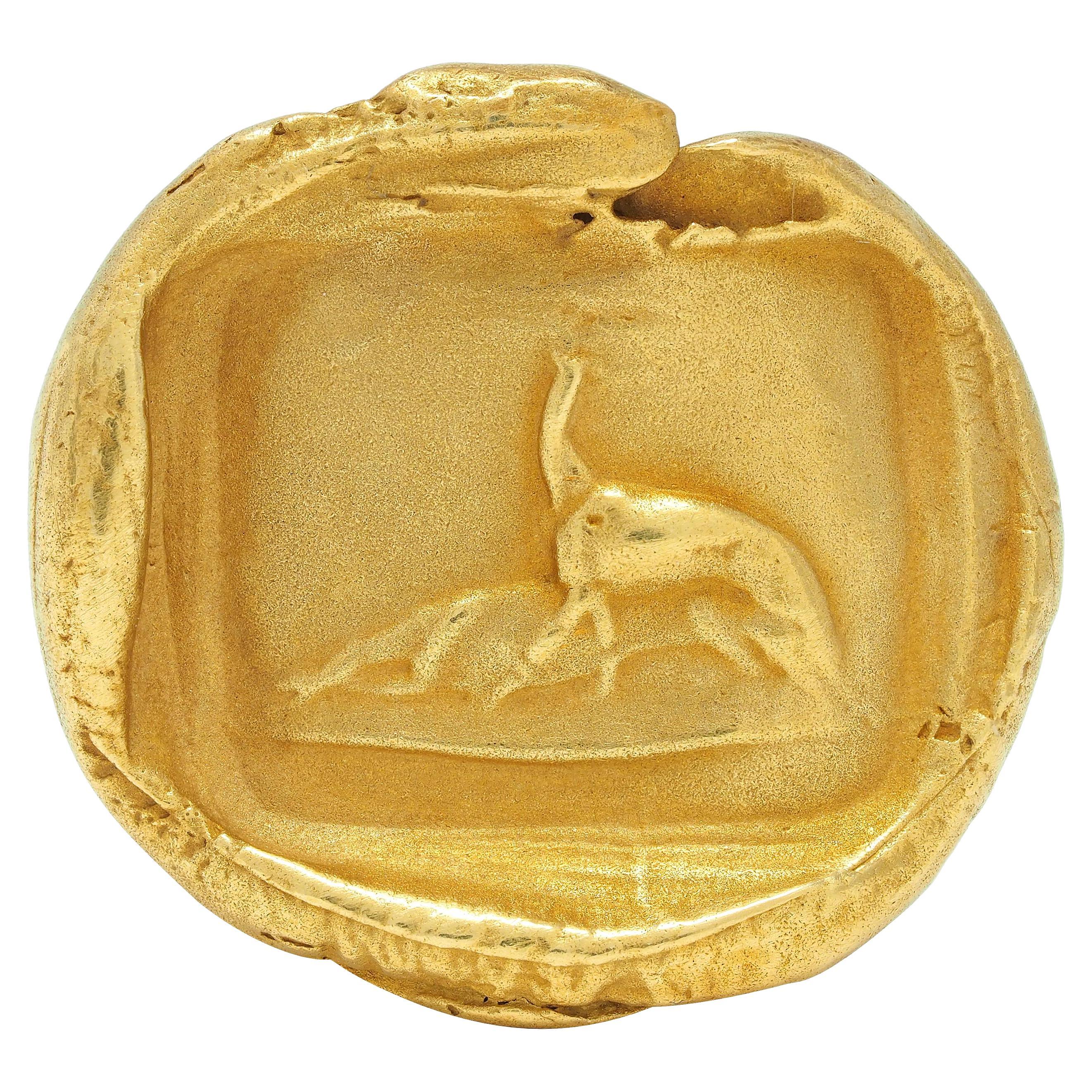 Kieselstein-Cord 18K Yellow Gold Abstrac Animal Intaglio Vintage Signet Ring For Sale