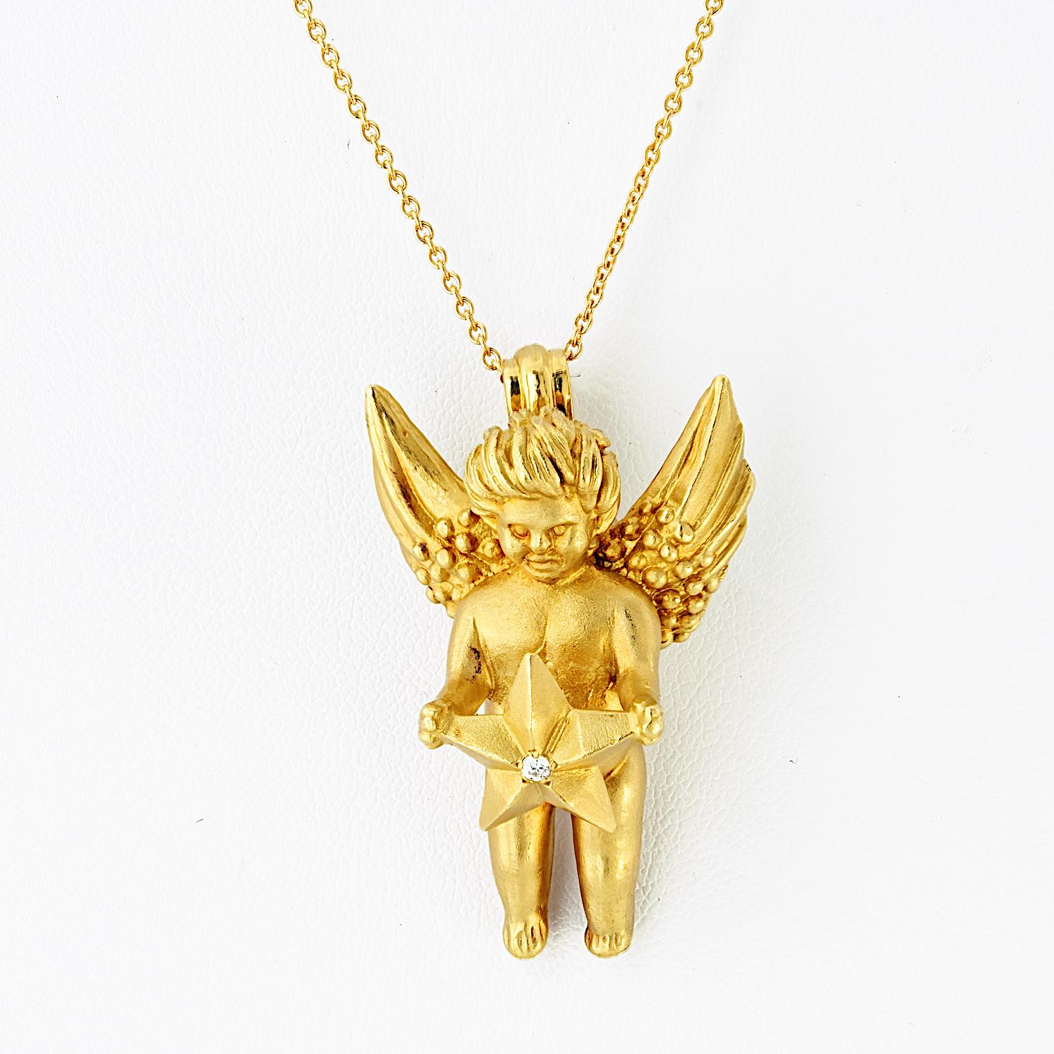 Collar Colgante Ángel Kieselstein Cord Oro Amarillo 18K Corte redondo en venta