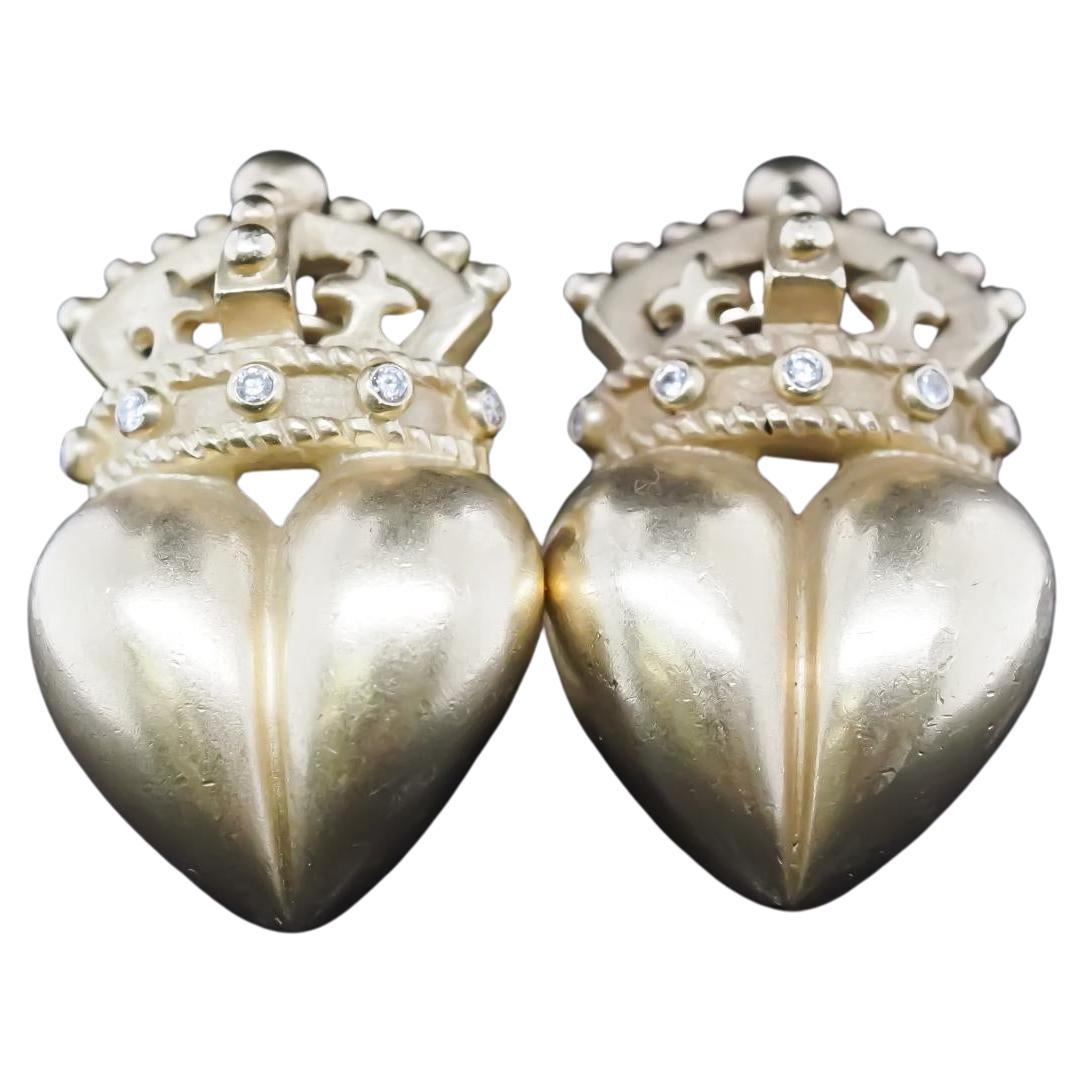 Kieselstein-Cord 18K Yellow Gold Crown Heart Diamond Earrings