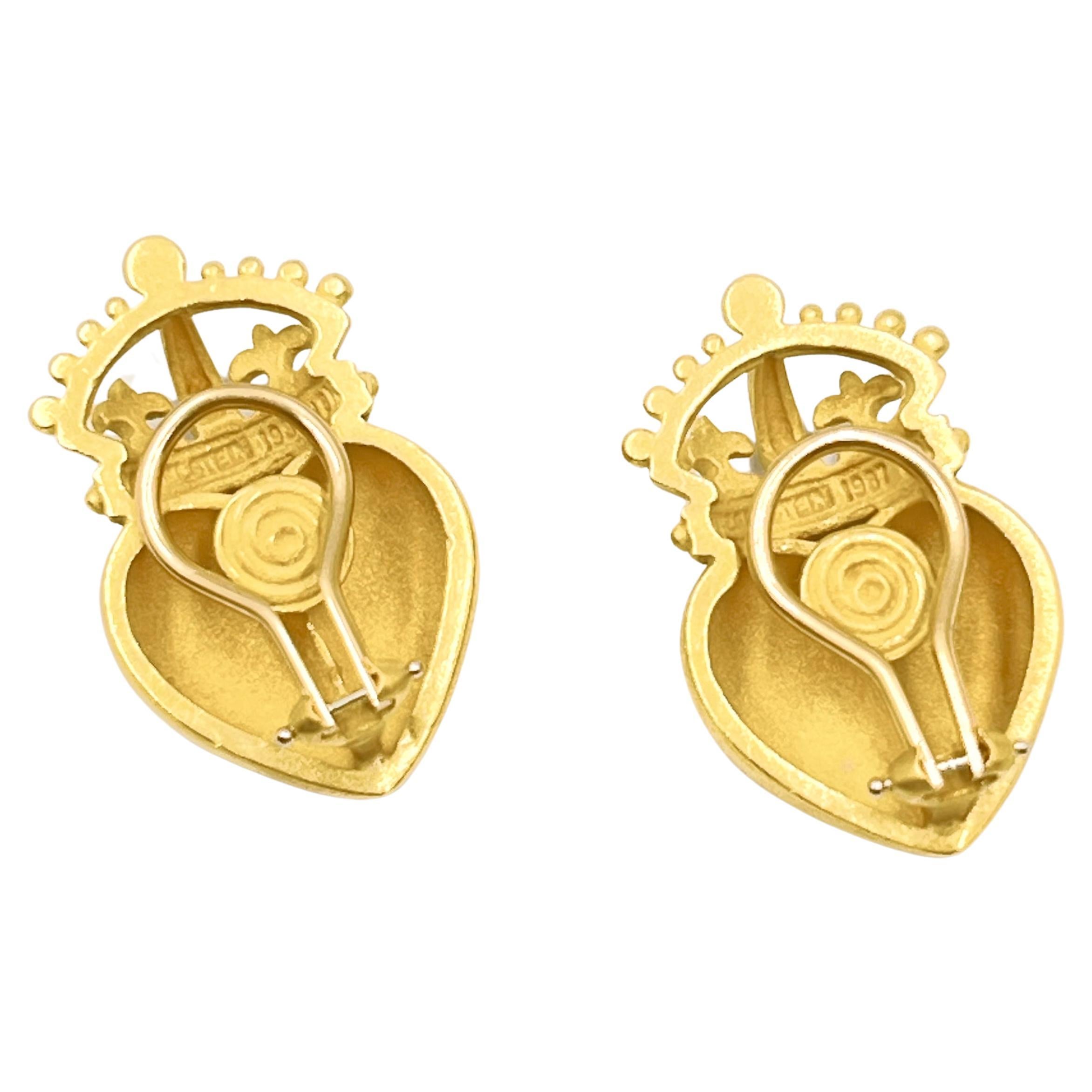 Women's Kieselstein-Cord 18k Yellow Gold Crowned Heart Earrings