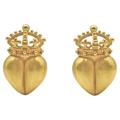 Retro Kieselstein-Cord 18k Yellow Gold Crowned Heart Earrings