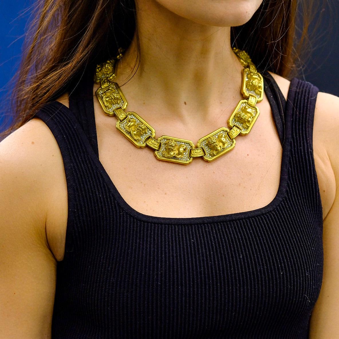 Women's Kieselstein Cord 18K Yellow Gold Foo Dog Diamond Collar Necklace