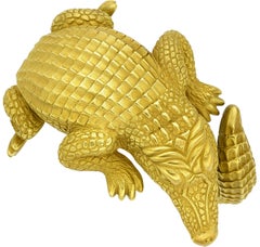 Kieselstein-Cord 18k Yellow Gold Hinged Alligator Cuff Bangle Bracelet, Size 5.5