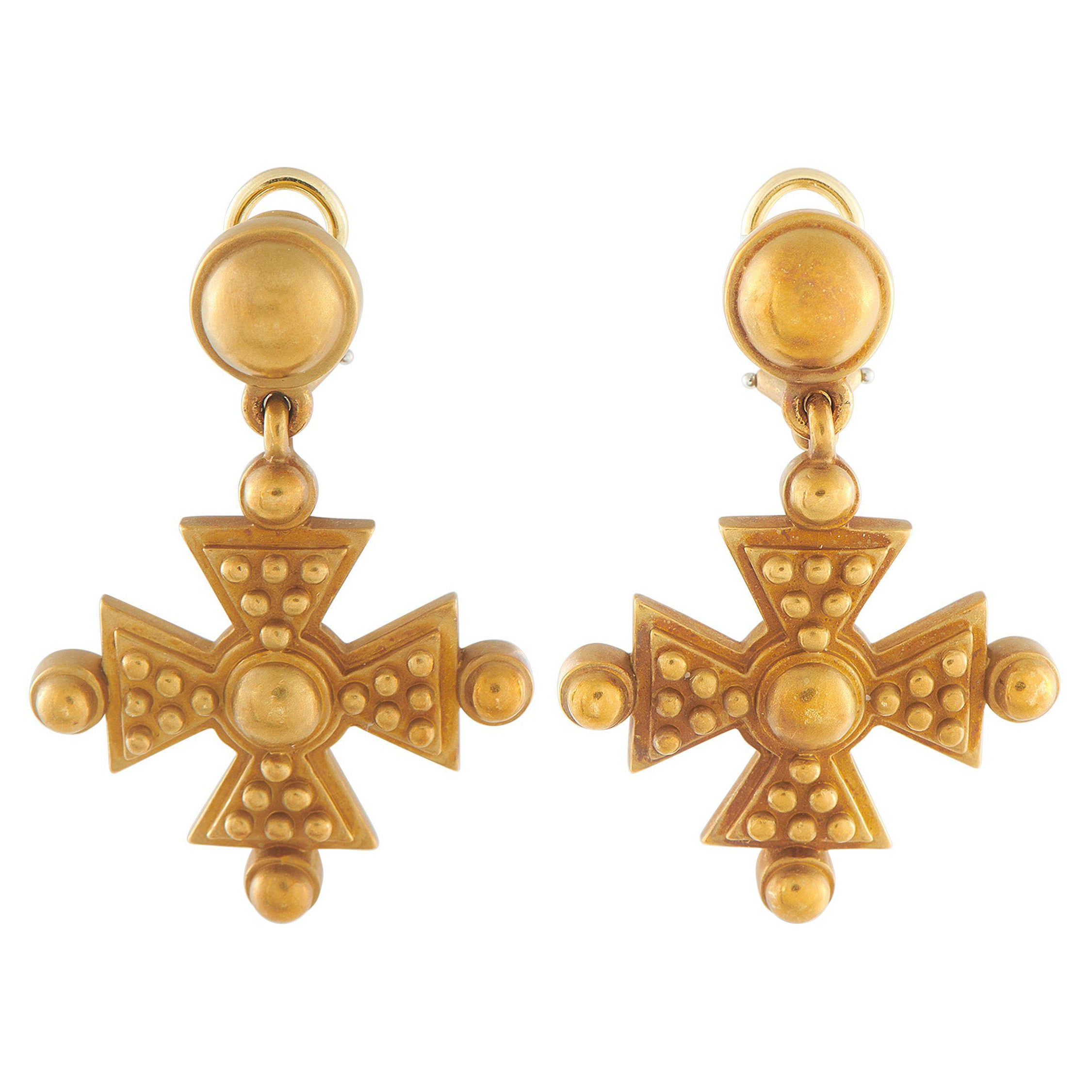KIESELSTEIN-CORD 18K Gelbgold Malteserkreuz-Ohrringe KC10-071725 im Angebot