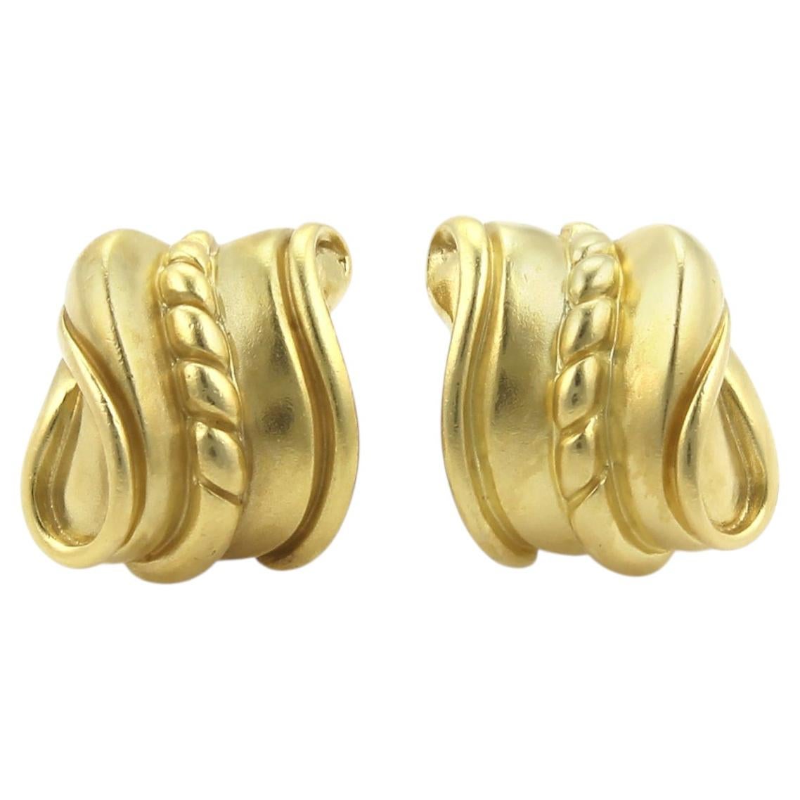 Kieselstein Cord 18K Yellow Gold Scroll Shell Clip On Earrings For Sale
