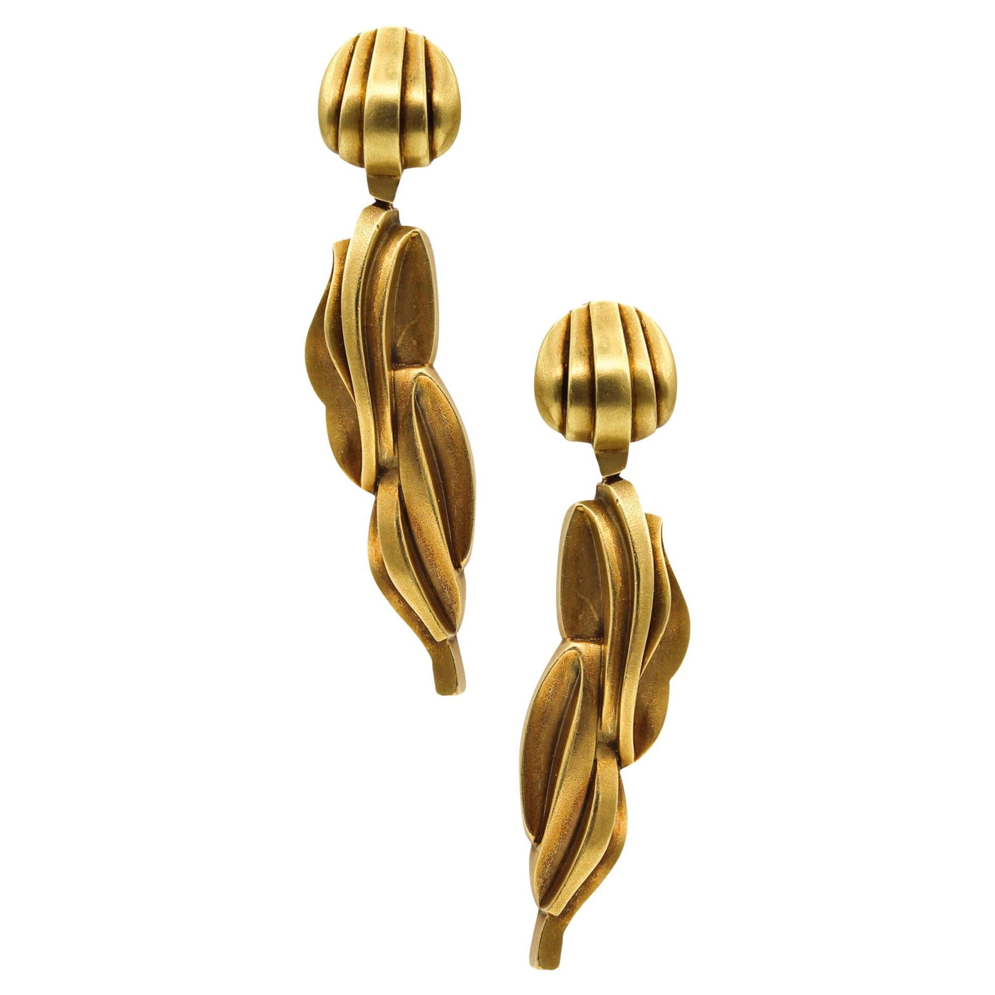 Kieselstein Cord 1983 Sculptural Dangle Drop Earrings Brushed 18Kt Yellow Gold