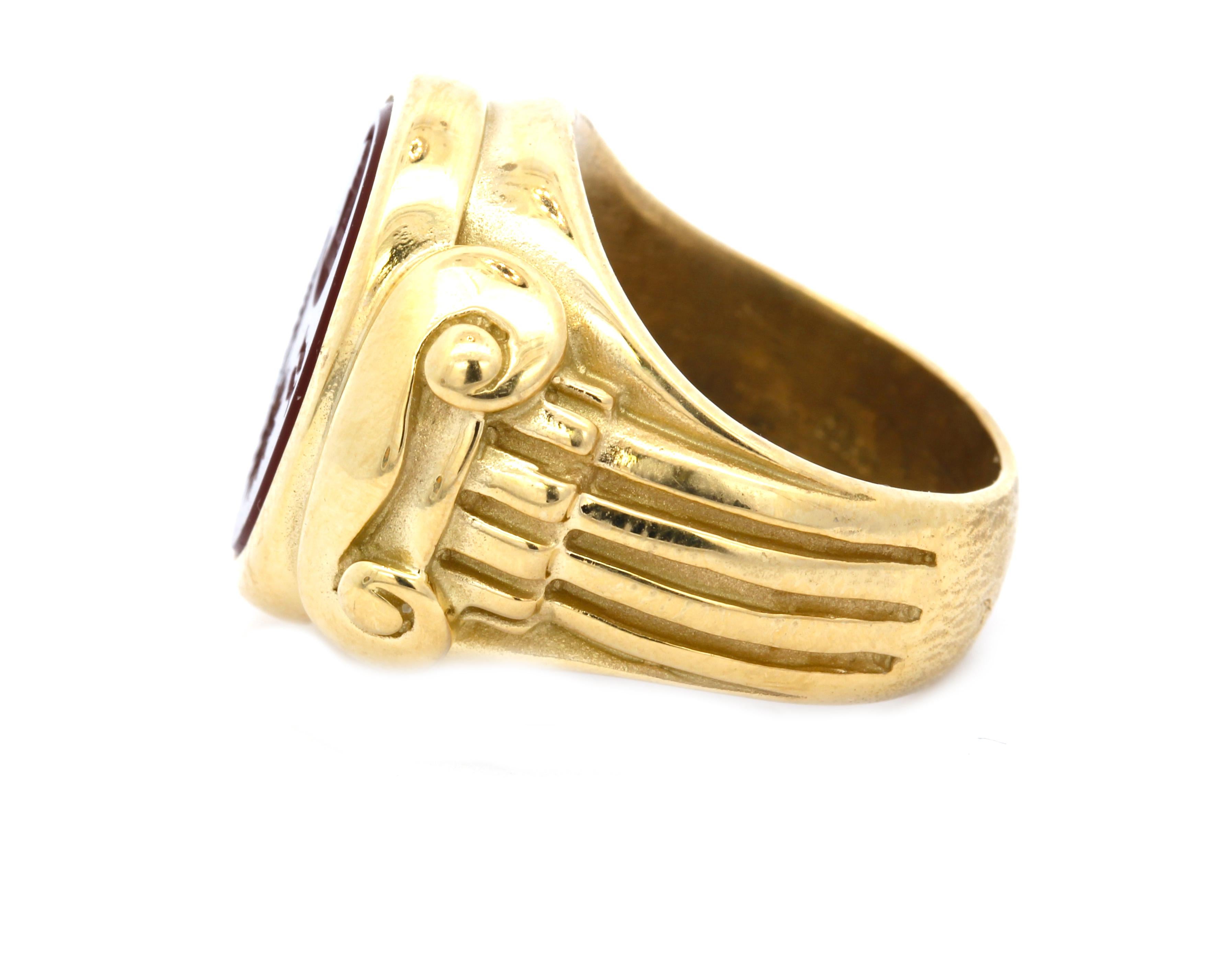 Non taillé KIESELSTEIN-CORD 1984  Taille-douce de cornaline  Bague Signet en vente