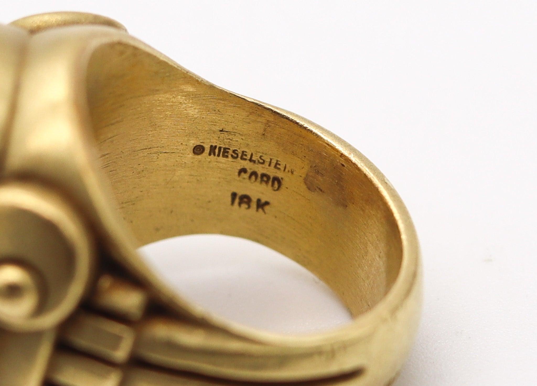 Women's or Men's KIESELSTEIN CORD 1984 Signet Intaglio Ring In 18Kt Yellow Gold With Bloodstone For Sale