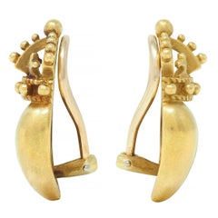 Kieselstein Cord 1987 18 Karat Yellow Gold Crown & Heart Vintage Earrings