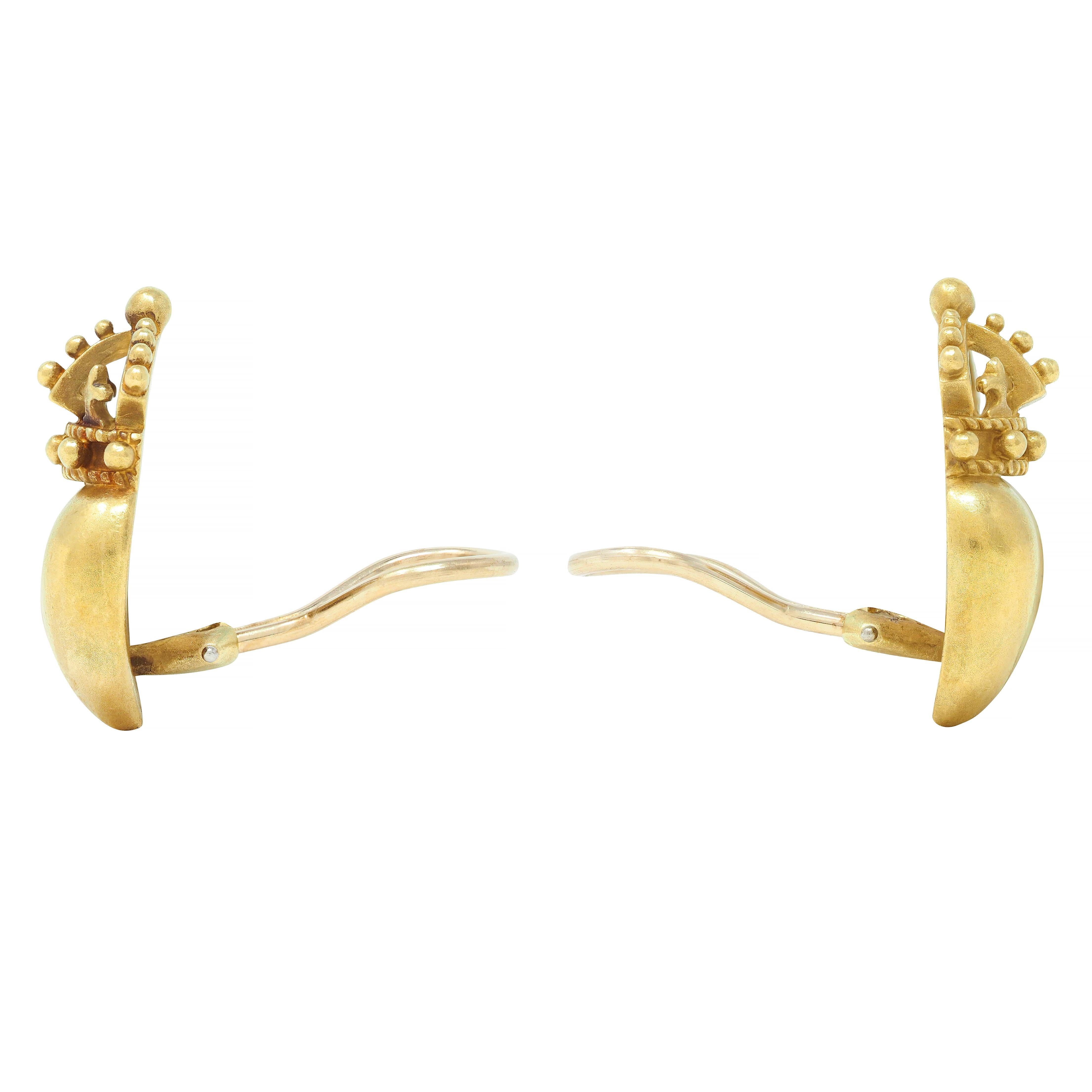 Kieselstein Cord 1987 18 Karat Yellow Gold Crown & Heart Vintage Earrings For Sale 2