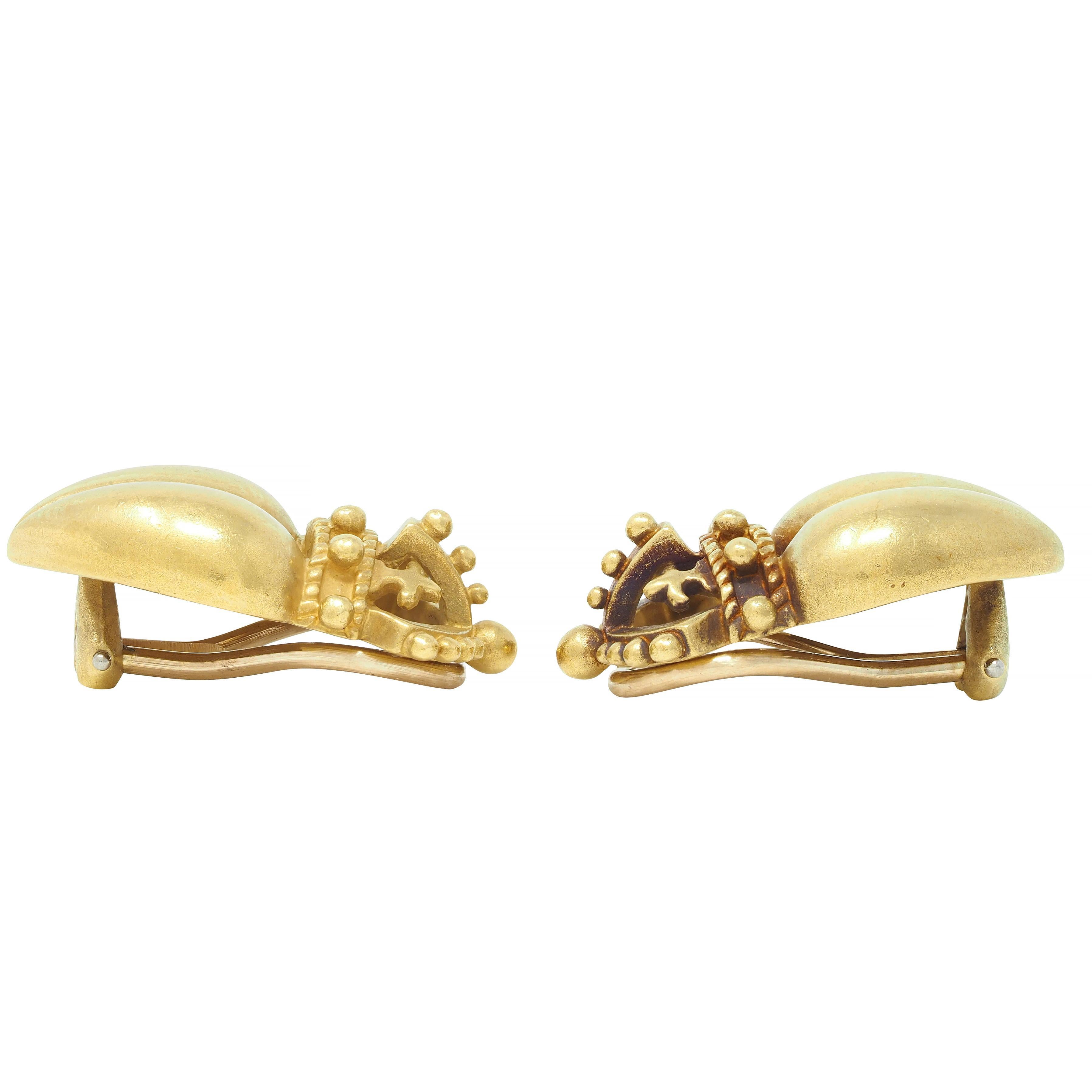 Kieselstein Cord 1987 18 Karat Yellow Gold Crown & Heart Vintage Earrings For Sale 5