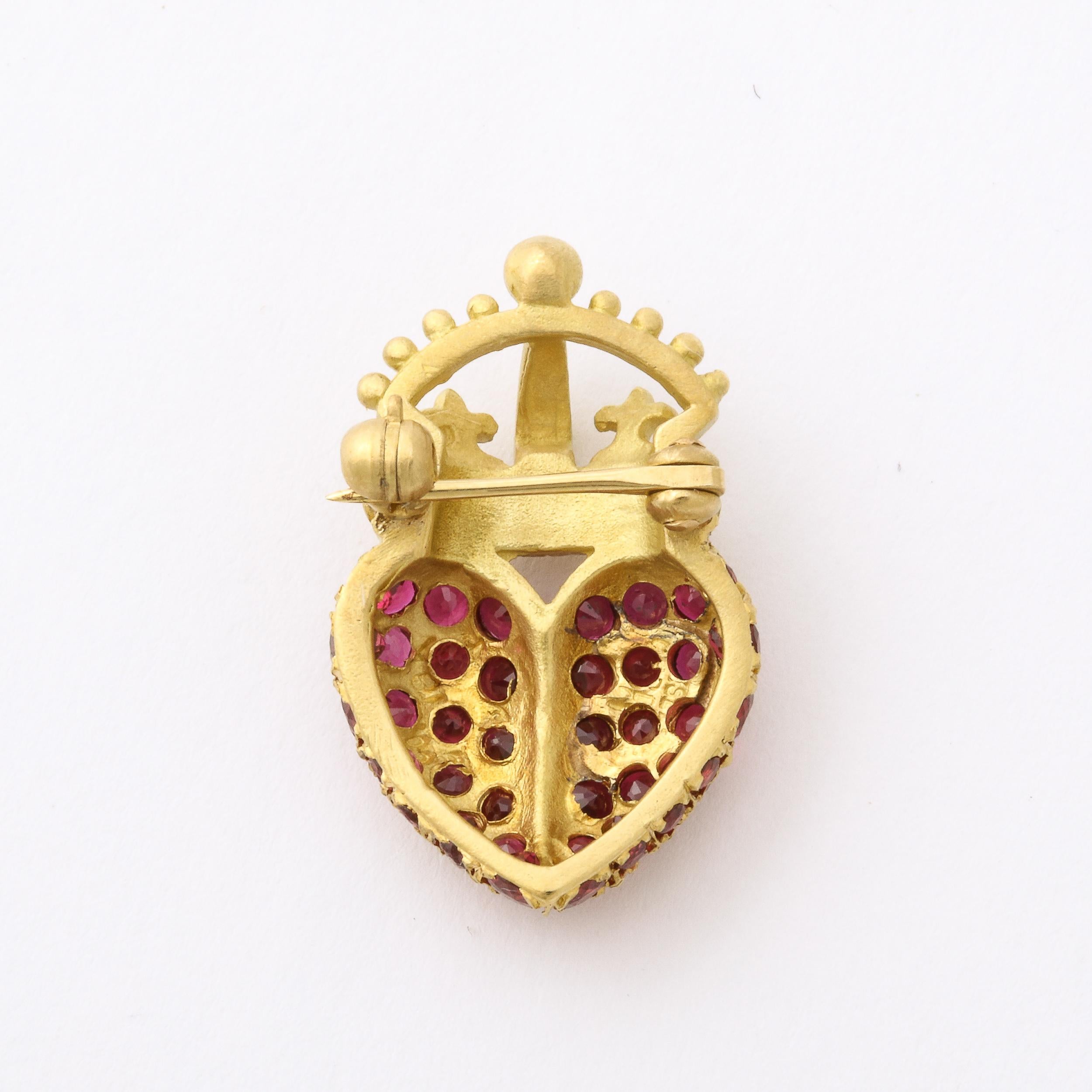 Brilliant Cut In the manner of Kieselstein-Cord Royal Hearts 18k Ruby & Diamond Heart Brooch