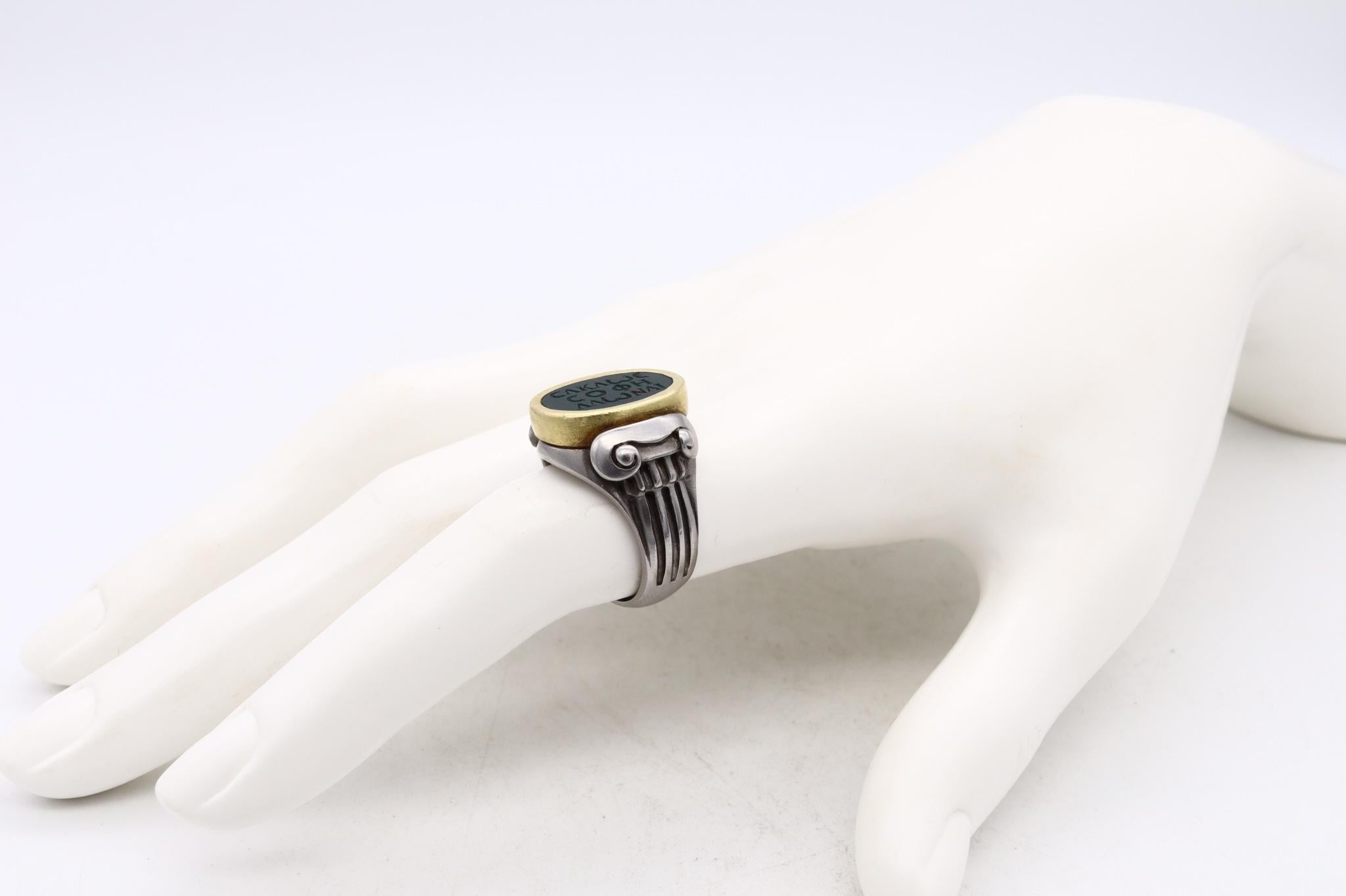 Neoclassical Kieselstein Cord 2000 Signet Intaglio Ring 18Kt Yellow Gold and Steel Bloodstone