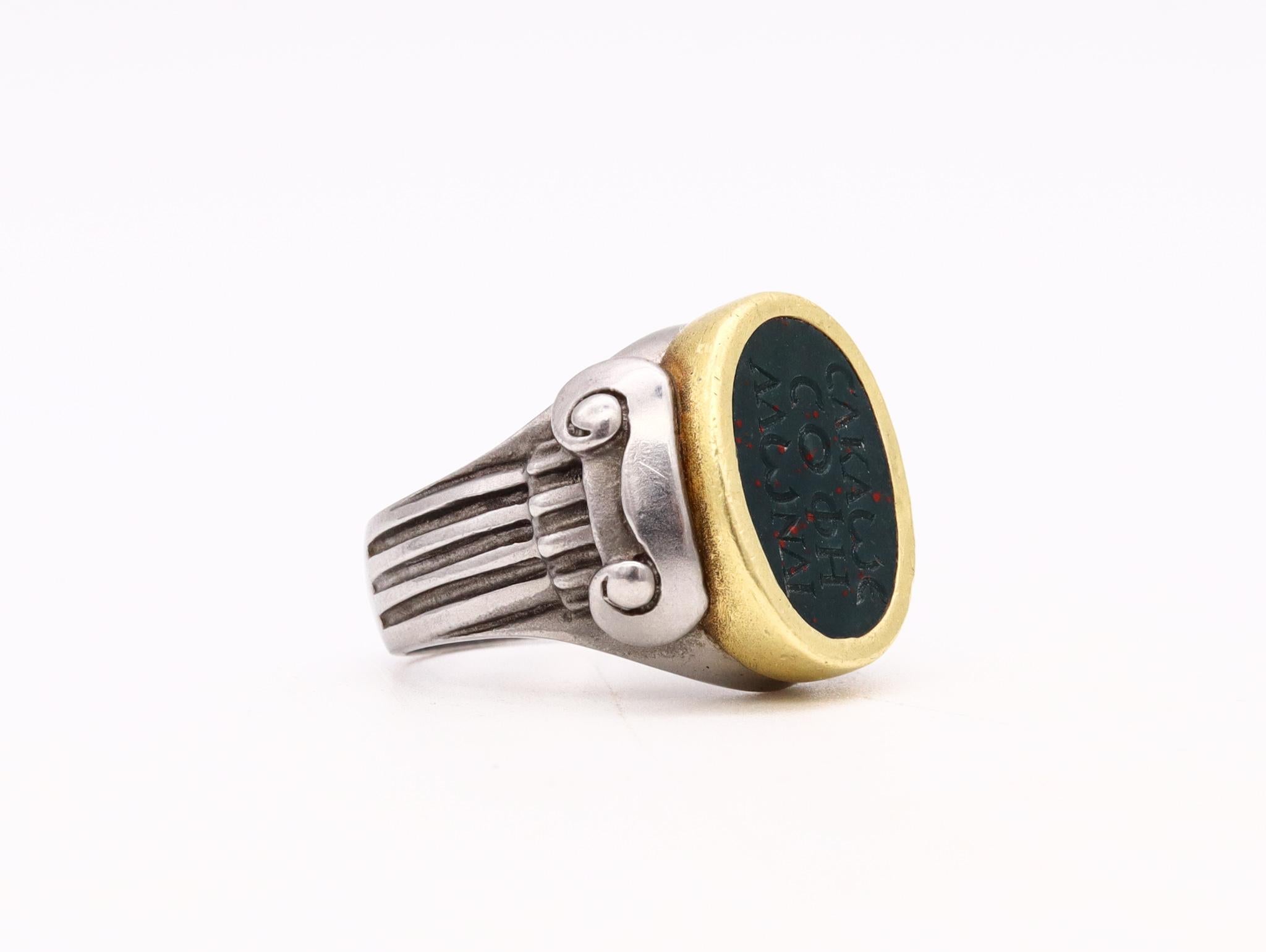 Kieselstein Cord 2000 Signet Intaglio Ring 18Kt Yellow Gold and Steel Bloodstone 1