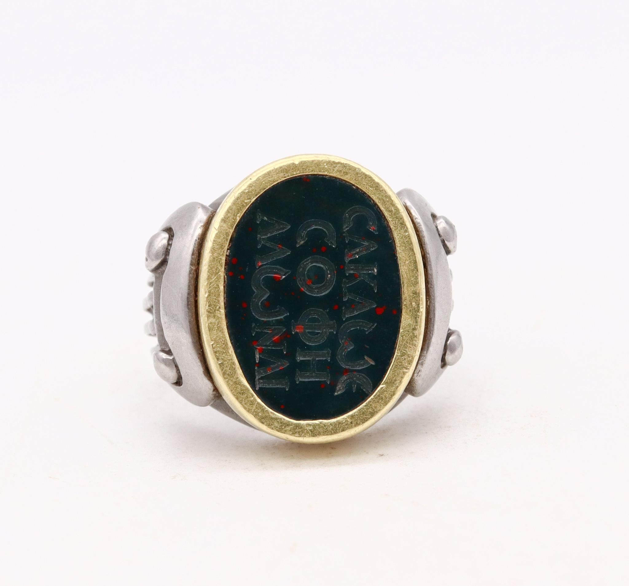 Kieselstein Cord 2000 Signet Intaglio Ring 18Kt Yellow Gold and Steel Bloodstone 2