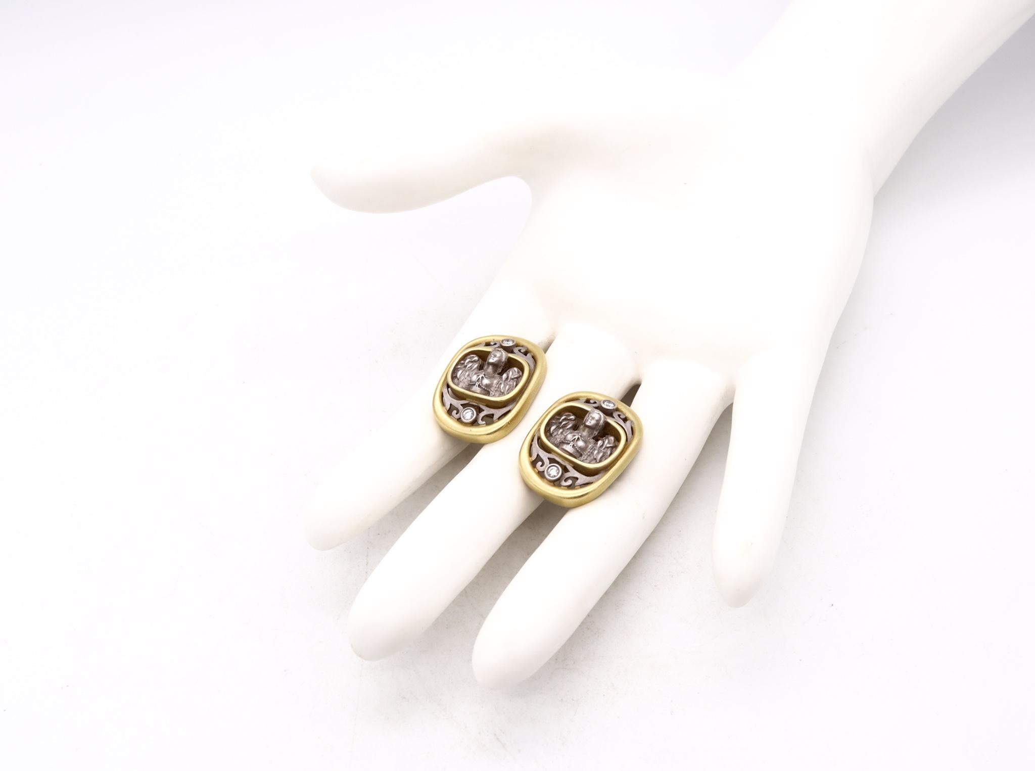 Etruscan Revival Kieselstein Cord 2001 Classic Etruscan Clips Earrings 18Kt Gold With VS Diamonds For Sale
