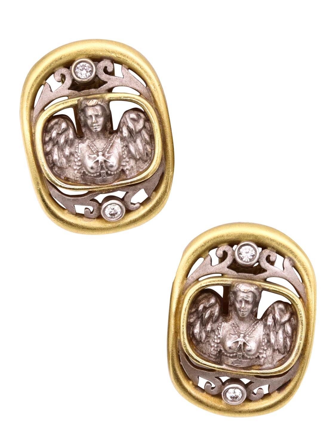 Women's Kieselstein Cord 2001 Classic Etruscan Clips Earrings 18Kt Gold With VS Diamonds For Sale