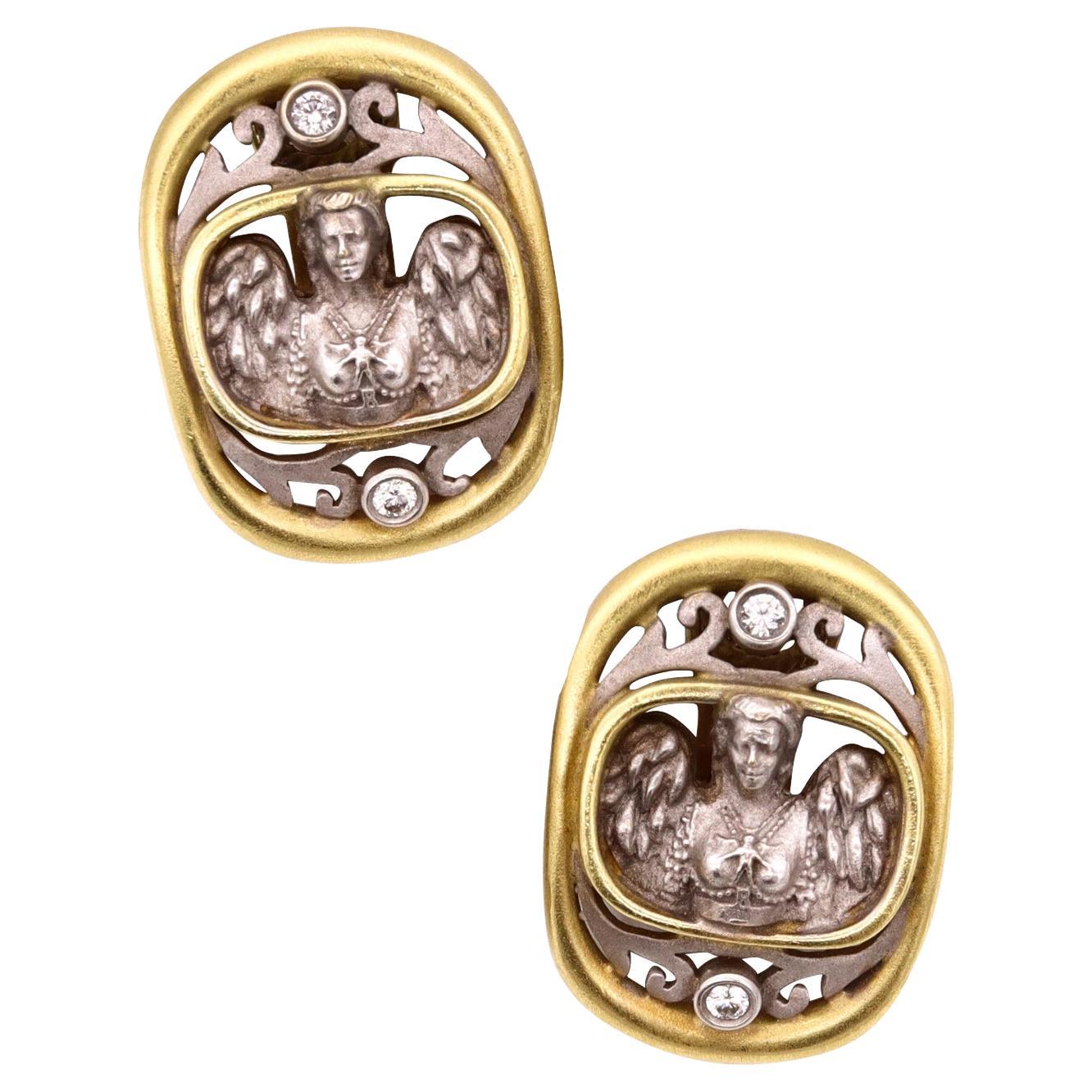 Kieselstein Cord 2001 Classic Etruscan Clips Earrings 18Kt Gold With VS Diamonds For Sale