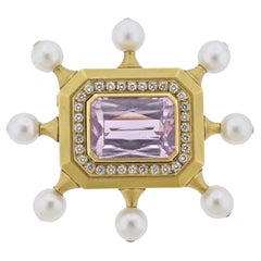 Kieselstein Cord 23ct Kunzite Diamond Pearl Gold Brooch