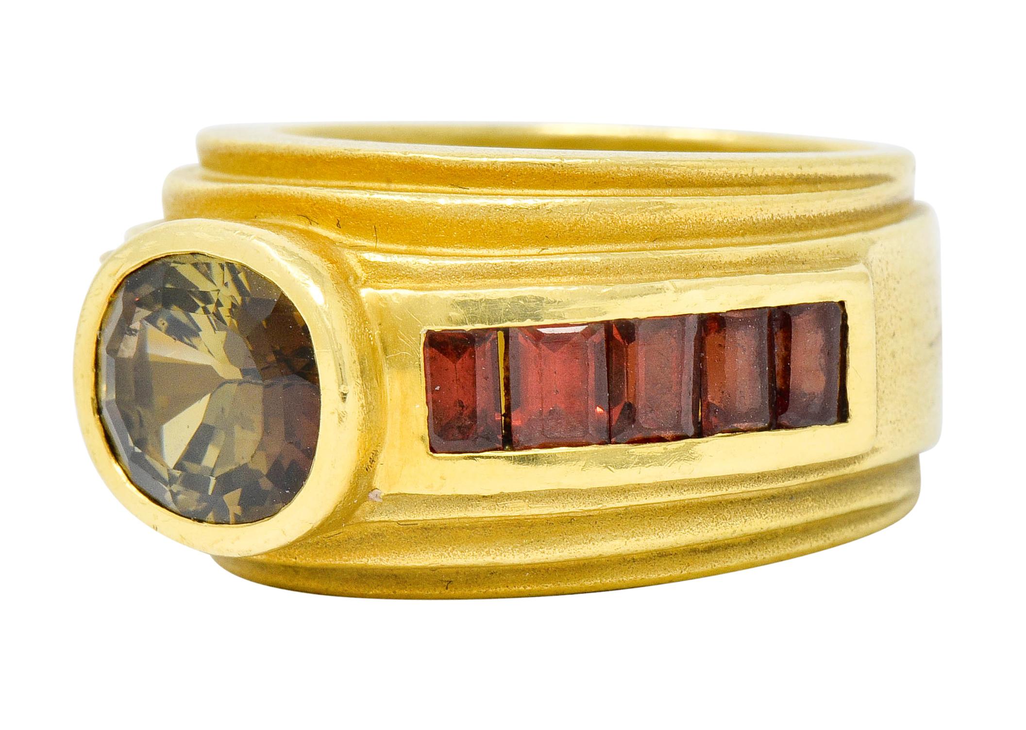 Emerald Cut Kieselstein-Cord 3.05 Carat Andalusite Tourmaline 18 Karat Gold Band Ring