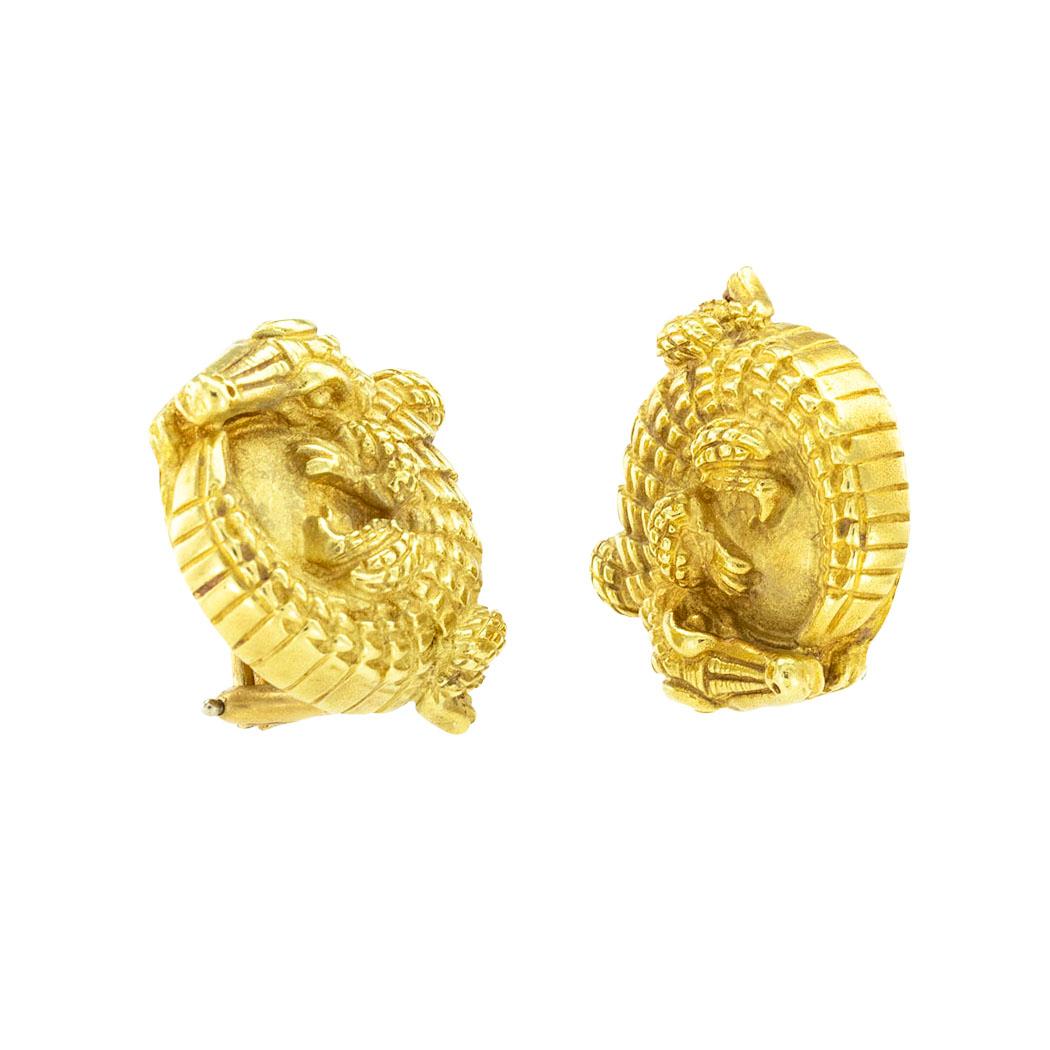 Kieselstein Cord Alligator-Ohrringe mit Clip auf Gold (Zeitgenössisch) im Angebot