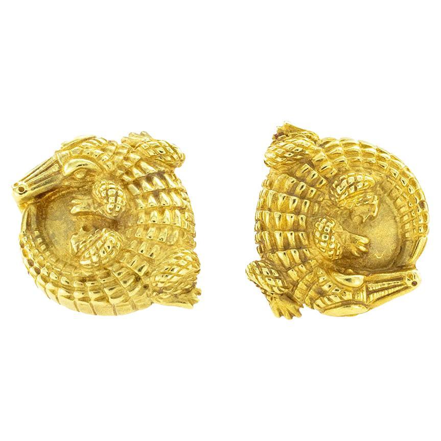 Kieselstein Cord Alligator-Ohrringe mit Clip auf Gold im Angebot