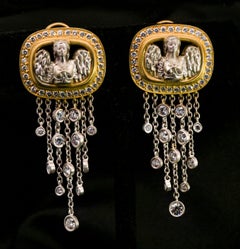 Kieselstein-Cord Angel Plaque Diamond Drop Earrings in 18K Gold & Platinum