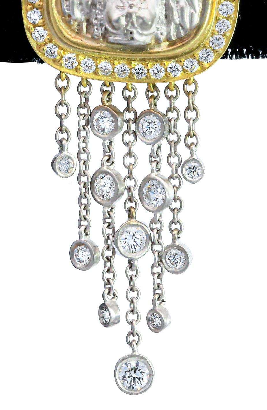 Donna Kieselstein-Cord Angel Plaque Diamond Drop Earrings in 18K Gold & Platinum in vendita