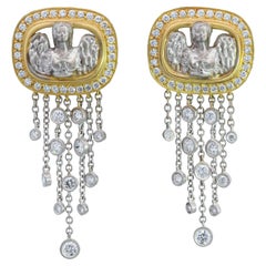 Kieselstein-Cord Angel Plaque Diamond Drop Earrings in 18K Gold & Platinum