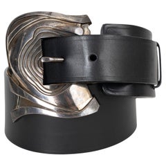 KIESELSTEIN-CORD schwarzes Leder 1995 STERLING SILVER Gürtelschnalle 5