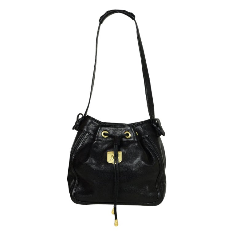 Kieselstein-Cord Black Leather Bucket Bag w/ Antiqued Gold Hardware For ...