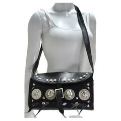 Kieselstein-Cord Black Leather Silver Twin Coin Messenger Bag