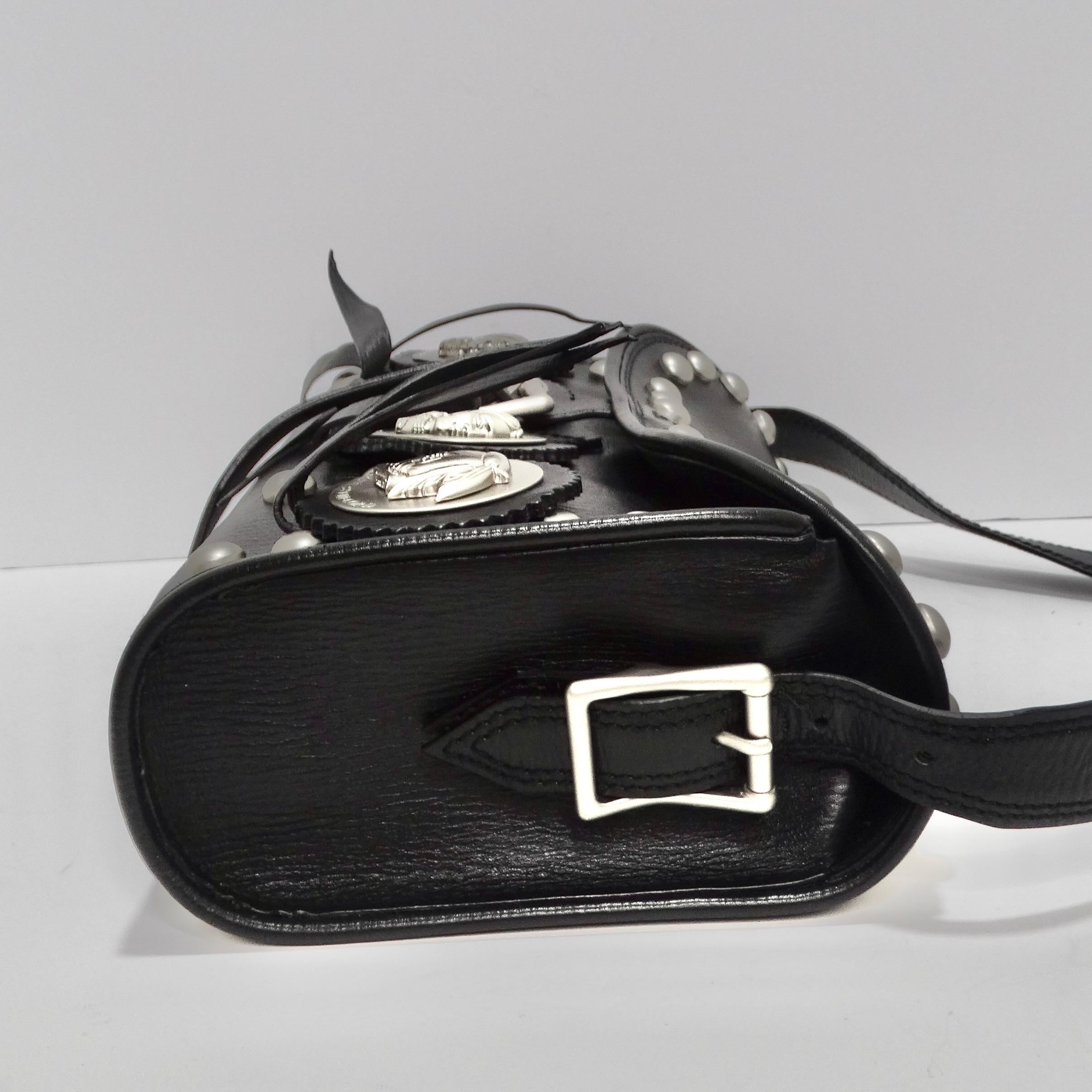 Bolso Mensajero Kieselstein-Cord Cuero Negro Plata Twin Coin en venta 2